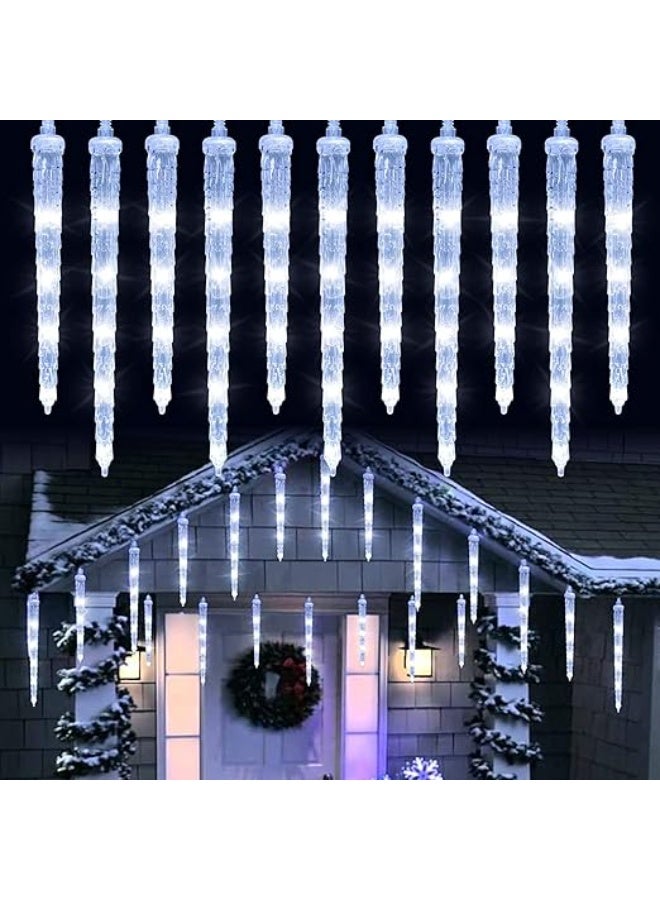 أضواء متدلية خارجية على شكل جليد، بطول 2.5 متر 8 قطع، طول كل قطعة 30 سم، أضواء بيضاء خارجية، 8 أوضاع إضاءة، مقاومة للماء - Image 1